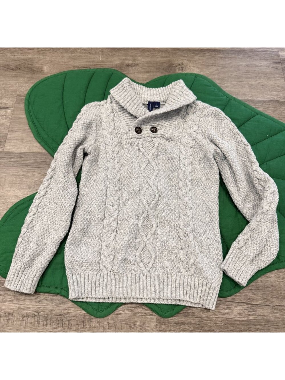 Janie and Jack Boys 7 Gray Cable Knit Shawl Collar Sweater Pullover Grandpacore